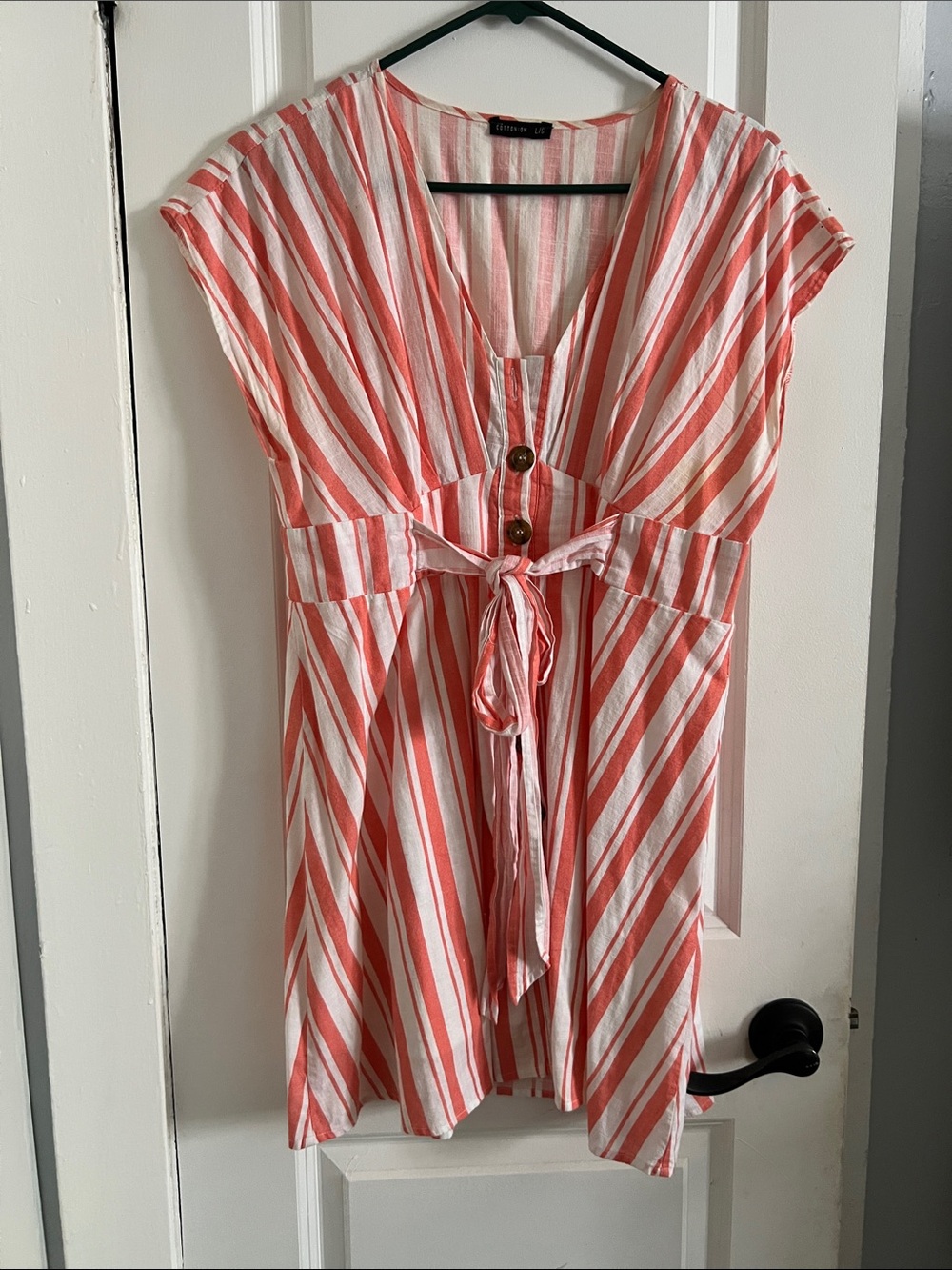 Striped Coral & White Tie-Front Dress